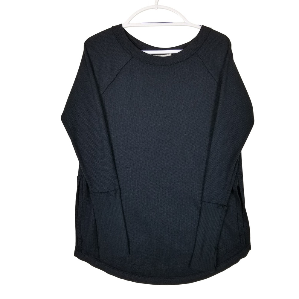 We The Free Knit‎ Top Womens Small Black Textured Pleated Back Raglan OB621404